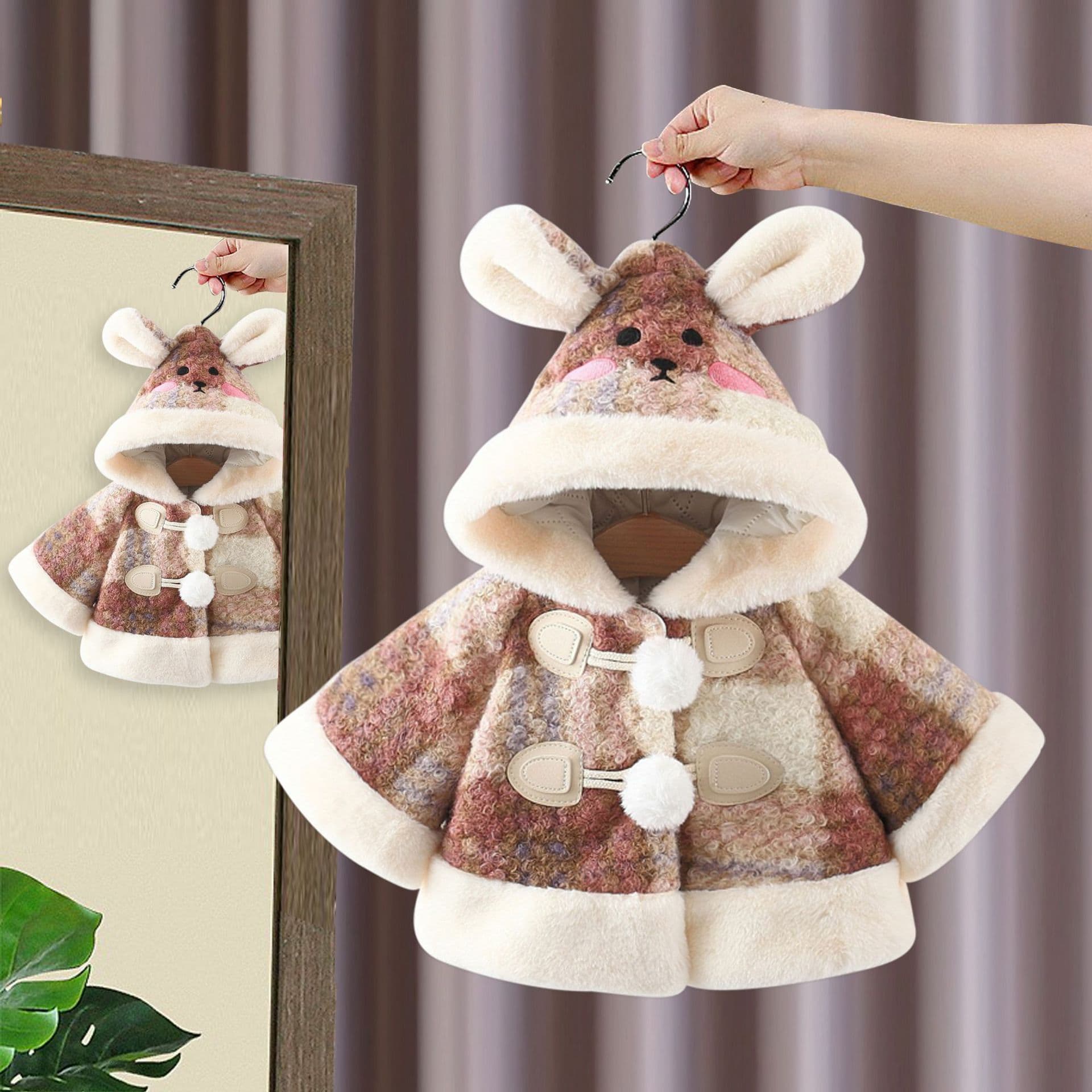 Kids' Clothing Baby Cape Cloak Autumn/Winter New Children's Warm Plaid Wool Jacket Boys' and Girls' Thick Coat 4579