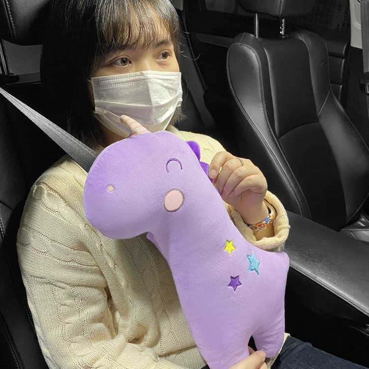 Dinosaur Unicorn Car Interior Cute Cartoon Plush Safety Belt Shoulder Protector Set Decoration