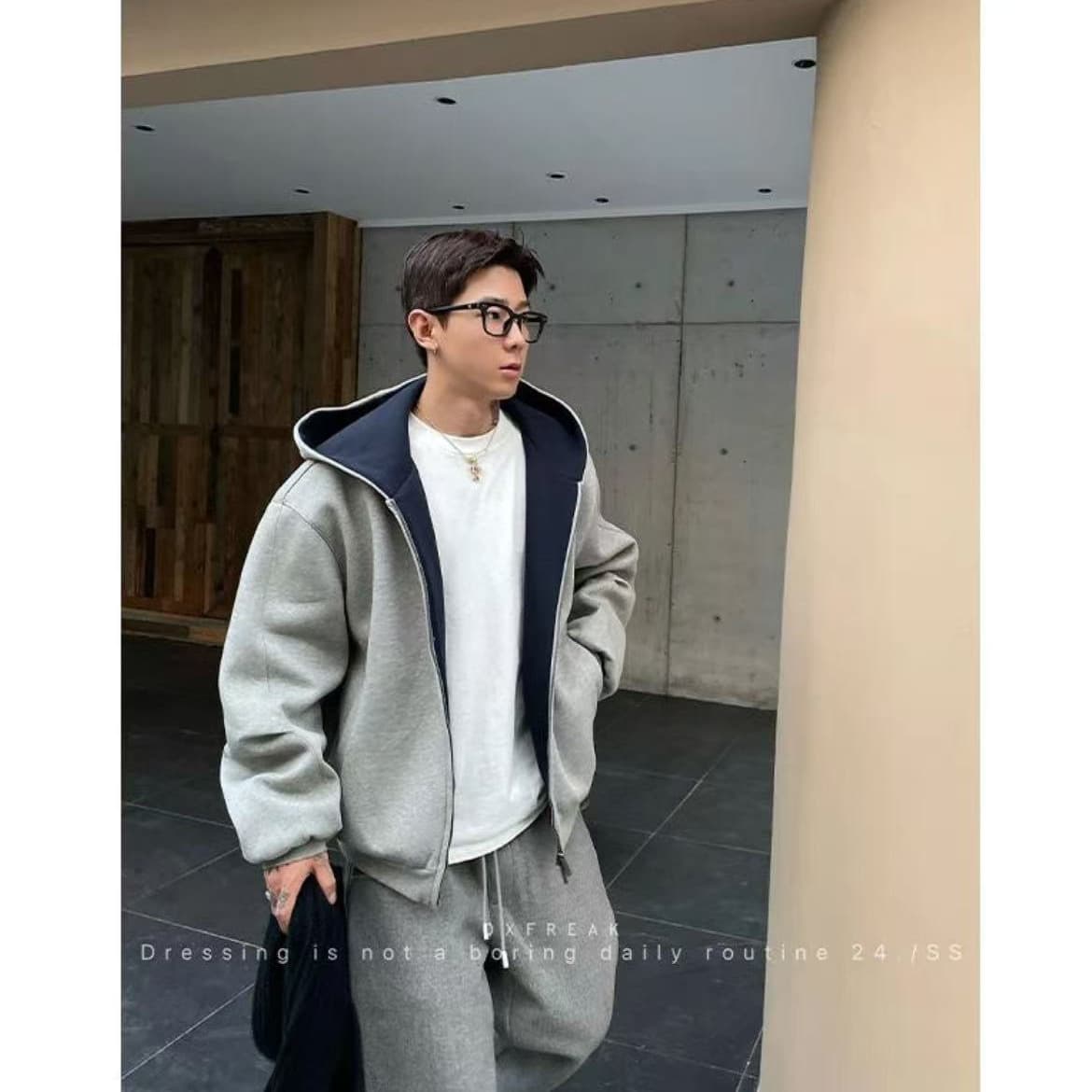 AUTICUP heavyweight thick 500G double zipper heavyweight hooded cardigan silhouette autumn and winter thickened jacket short wide men