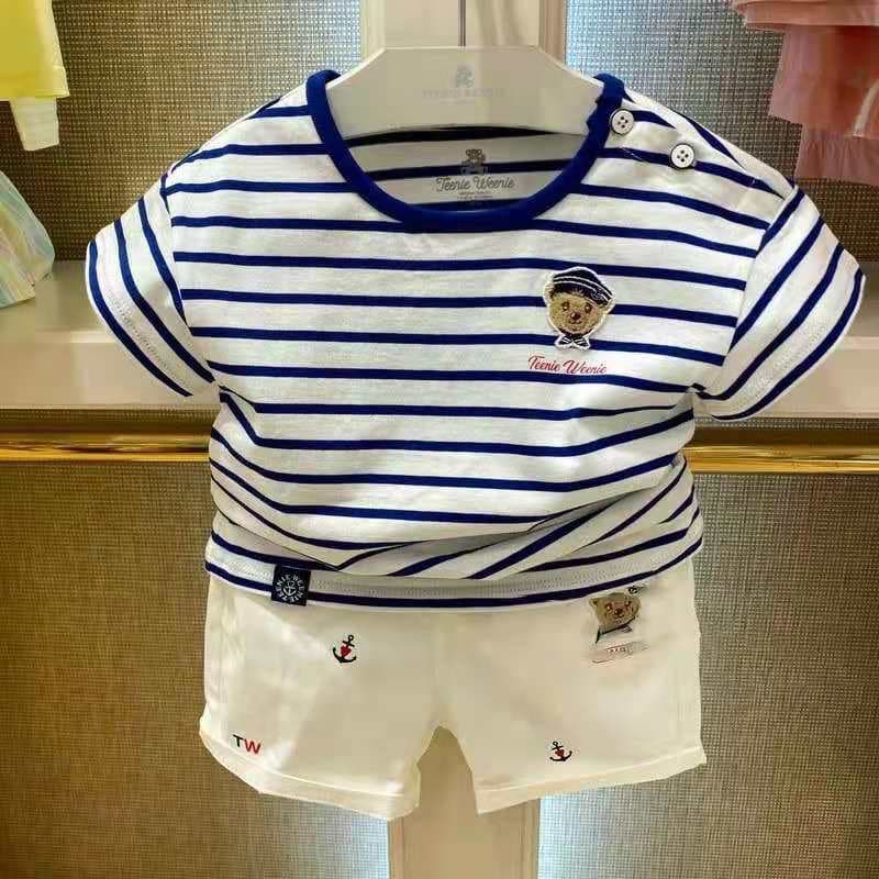 Class A Pure Cotton Korean Style Bear Cotton Knit Casual Sports Navy Style Soft Breathable Striped Sailor Shirt T-Shirt