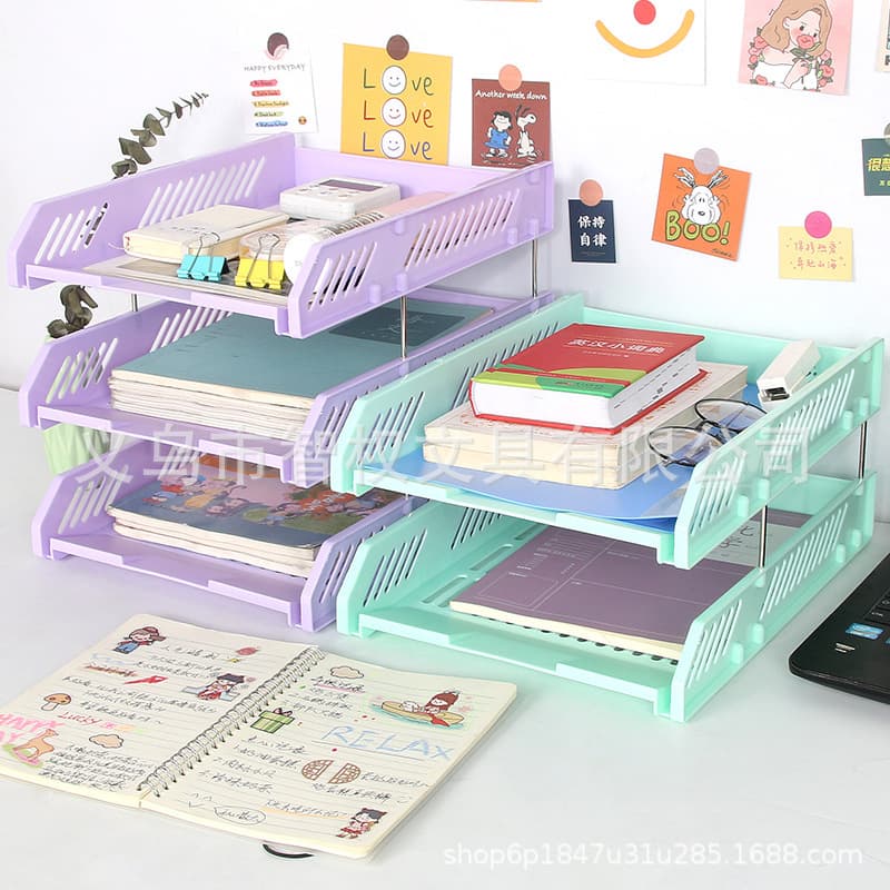 Three-tier File Tray Desktop Item Organizer Shelf Multi-layer Storage Bookcase File Stand Holder