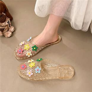 2026 Crystal Slippers Women Sandals Flat Transparent Half Slippers Jelly Bestie Crystal Shoes Internet Celebrity Crystal Slippers