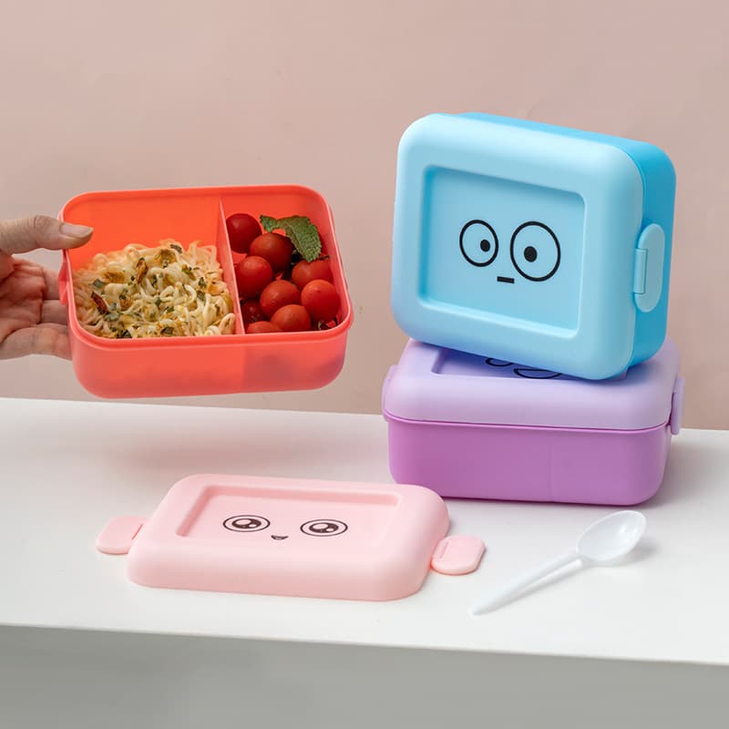 Cartoon Kids Lunch Box Creative Portable Bento Box with Compartments Cute Student Lunch Box Fresh-Keeping Container Plastic Microwave Safe