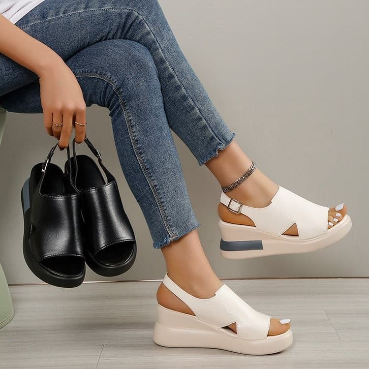 Platform Thick Sole Wedge Heel Shoes Women Summer Outdoor Wear 2026 Backless One-Bar Buckle Sandals Large Size High Heel Sandals Women