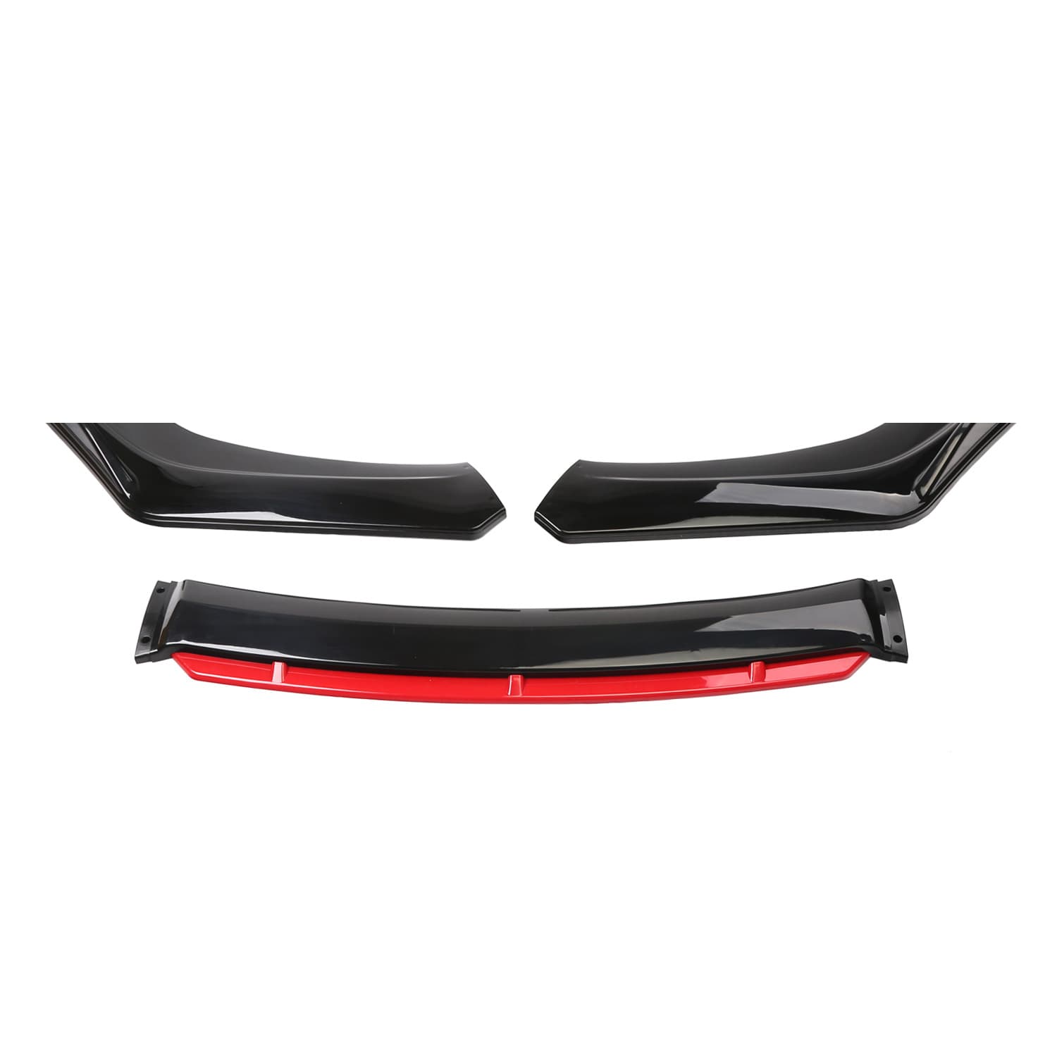 Universal Three-Section Front Lip with Red Trim, Four-Section Front Bumper Lip Small Body Kit, Front Bumper Spoiler Corner