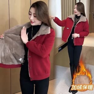 Petite Women's Fashionable Youthful Age-Reducing Fleece-Lined Warm Coat Mother Style Loose Fit Concealing Belly Autumn Winter New