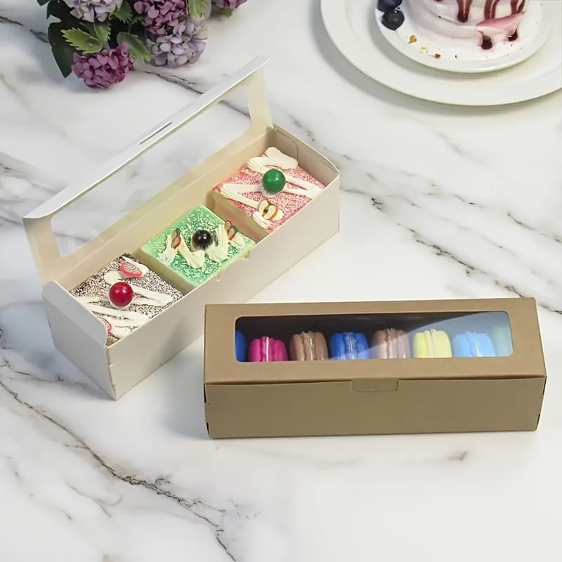Transparent rectangular flip-top baking packaging box with window, kraft paper macaron box, cookie and candy box