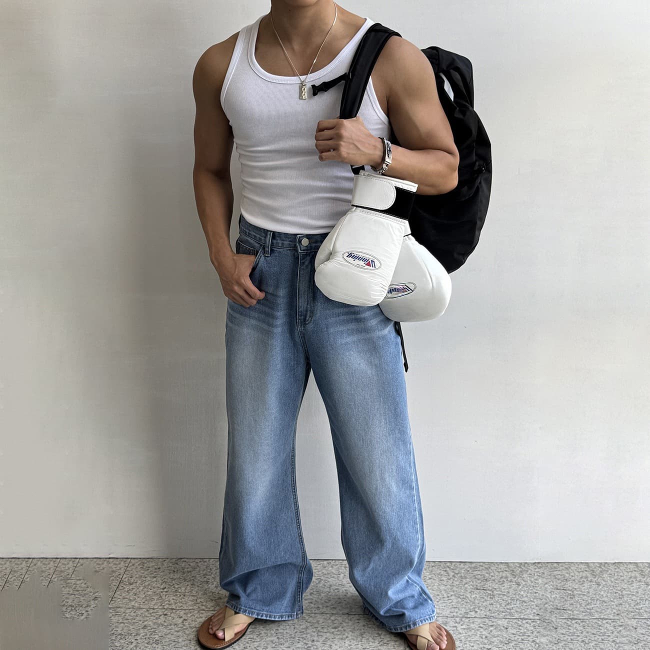 American White Heavyweight Gym Sports Vest for Men Summer Ribbed Tank Top Base Layer Training Breathable Sleeveless T-Shirt
