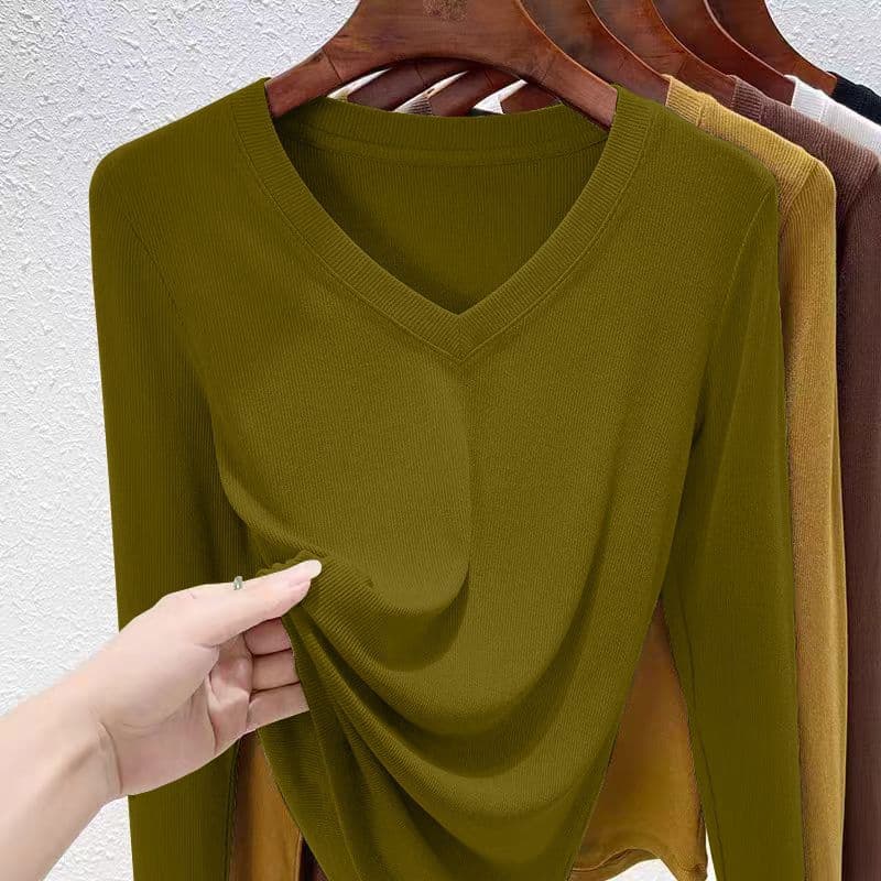 Turmeric Spicy Girl Pure Desire Basic Style Inner Wear Collar Long Sleeve T-Shirt Women's Autumn Slim Fit Thin Sun Protection Base Layer Top