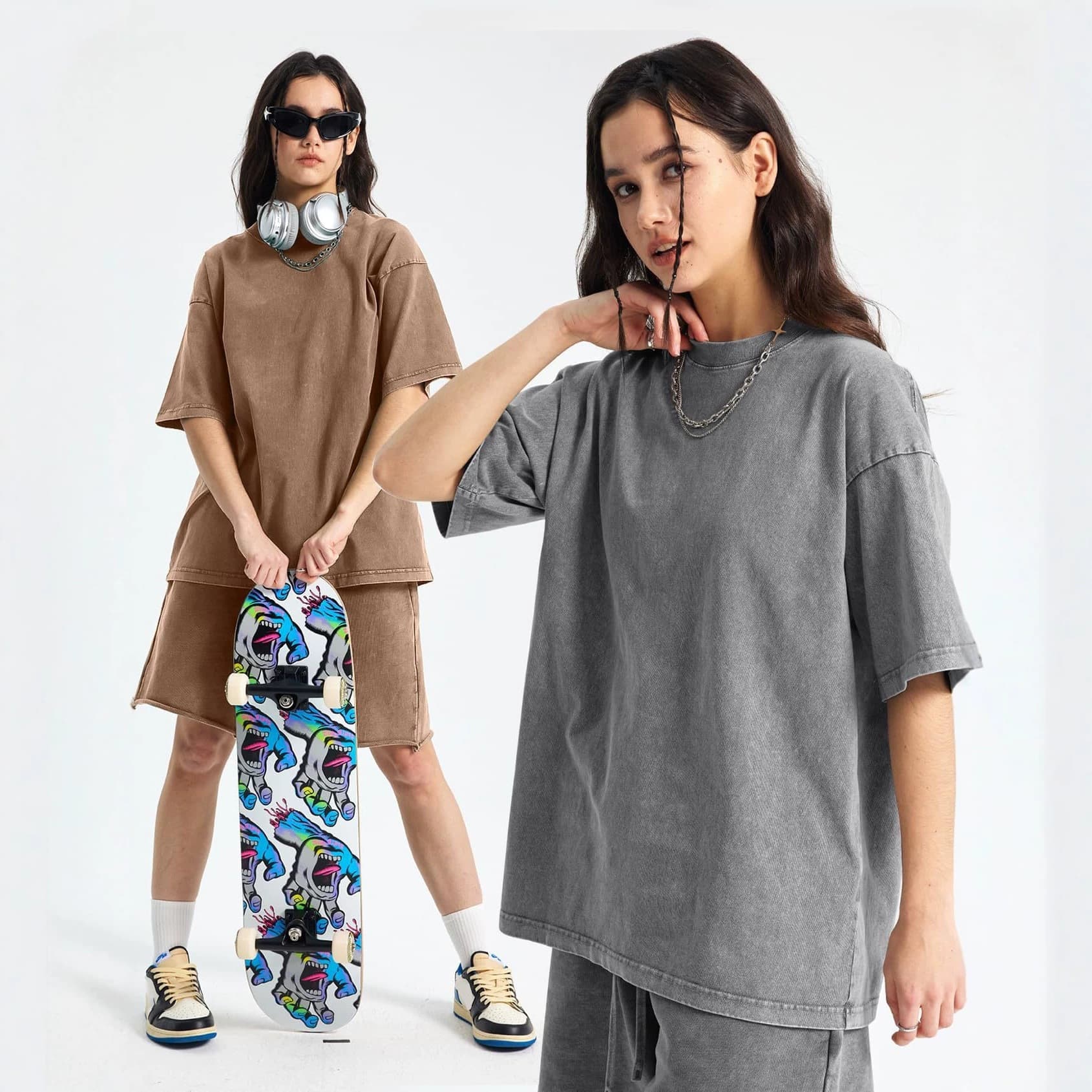 American 220G Cotton Women's Vintage Short Sleeve T-Shirt Batik Washed Retro T-Shirt Loose Oversize