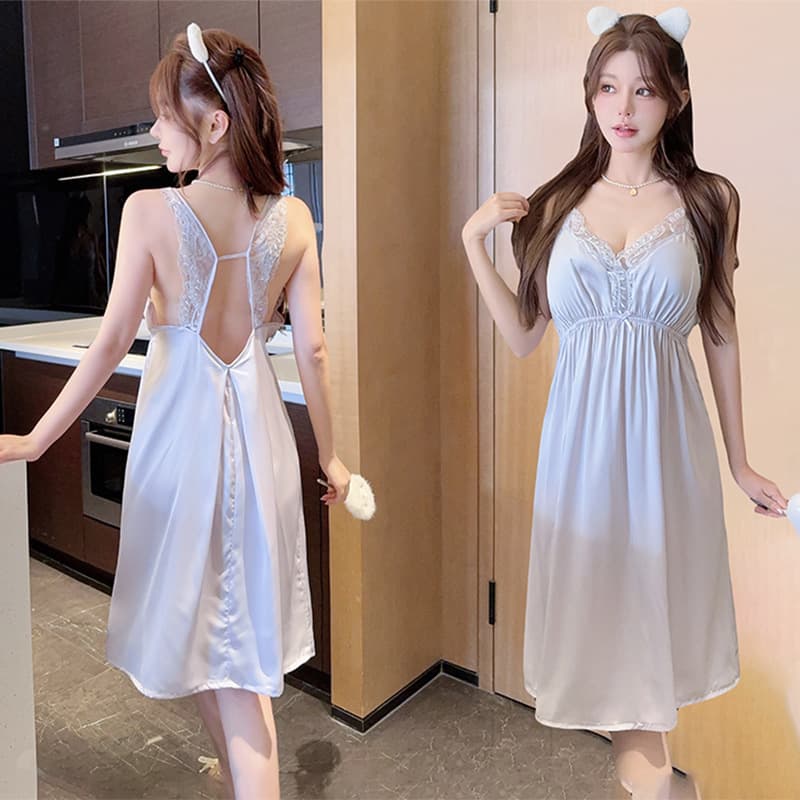 Women's Summer Ice Silk Plus Size Slimming Camisole Nightgown and Robe Set, Sexy Butterfly Back Loungewear for Spring and Autumn