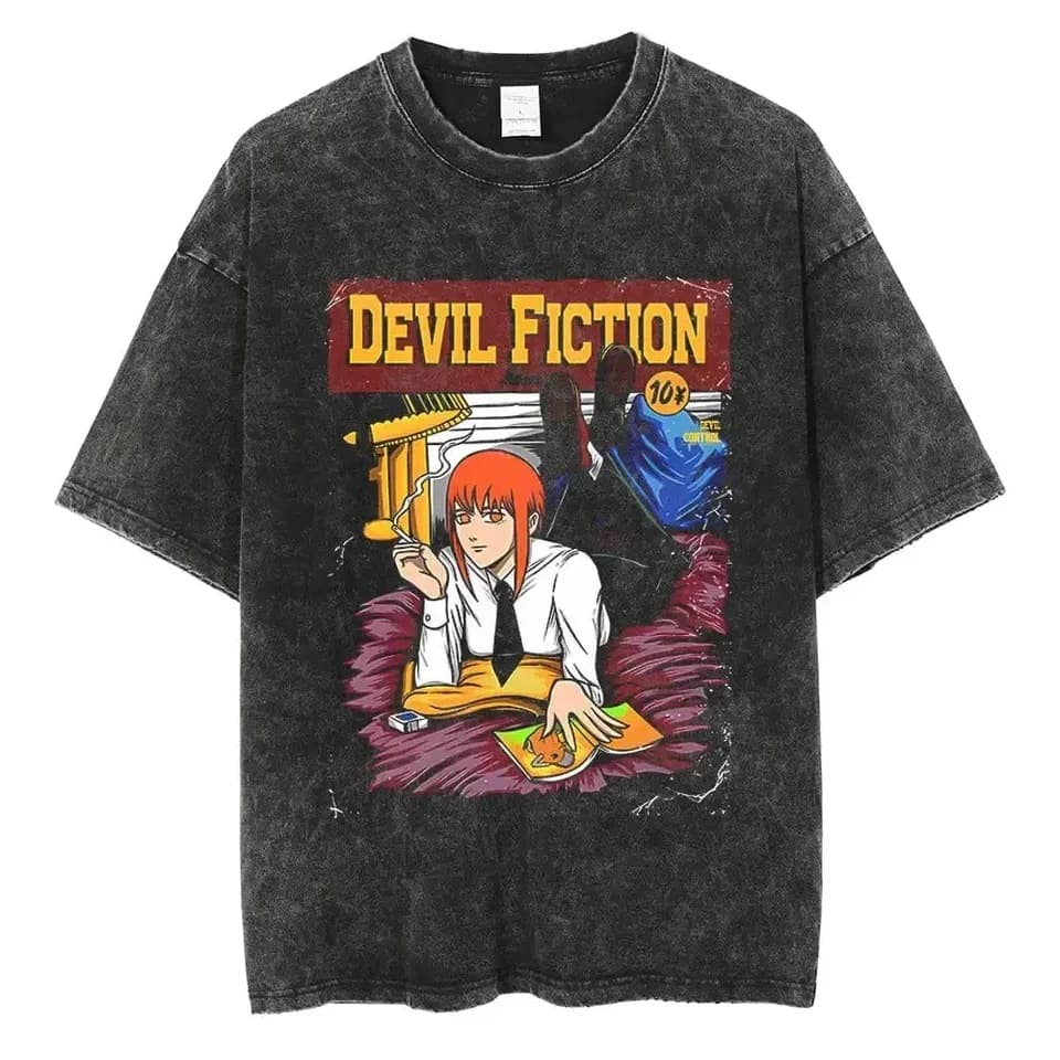 Harajuku Men's Retro Anime T-Shirt Summer Vintage New Style Casual Sport Chainsaw Pure Cotton