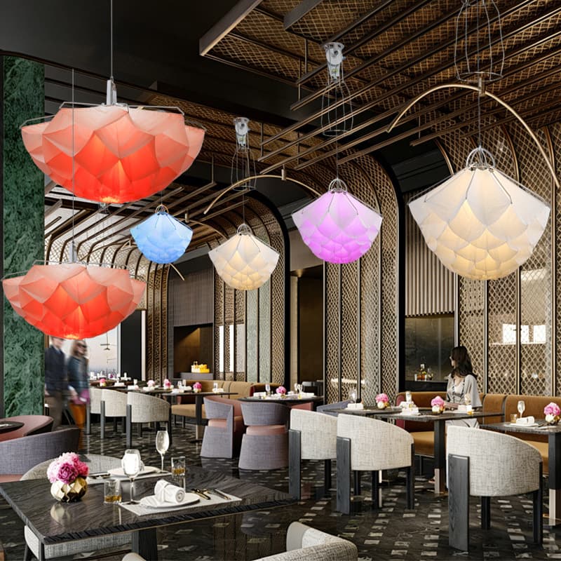Dynamic Mechanical Lifting and Lowering Flower-Shaped Lamps, Creative Fabric-Style Lighting Fixtures for Hotel Lobbies, Banquet Halls, Exhibition Halls, and Restaurants