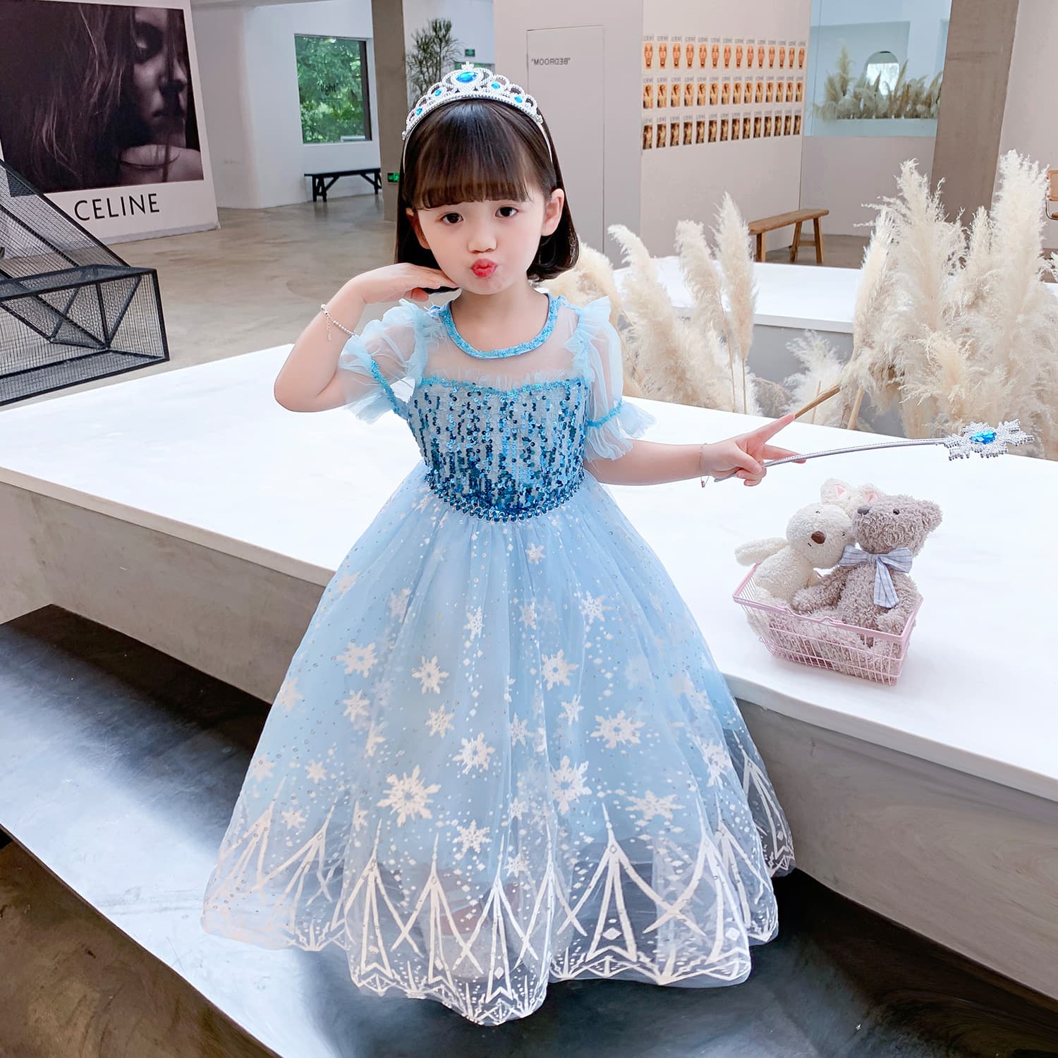 Summer Elsa 2 Princess Dress Frozen Elsa Girls Short Sleeve Dress Elsa New Gown