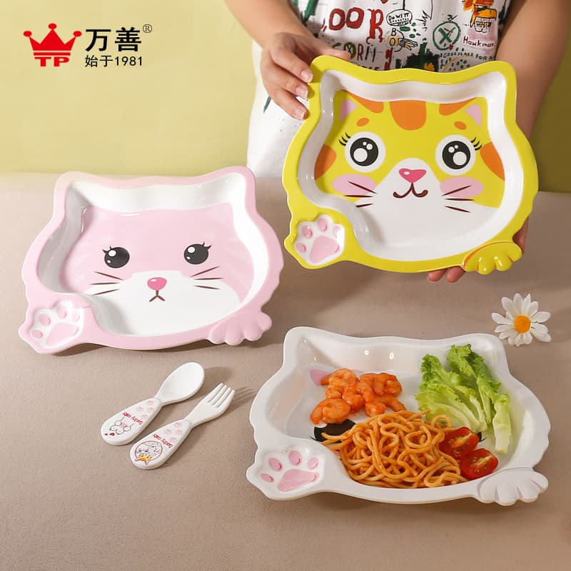Adorable Cat Themed Children's Dinnerware Fruity Meal Plate Kindergarten Lunch Plate Cartoon Meal Cat Paw Design Home Use