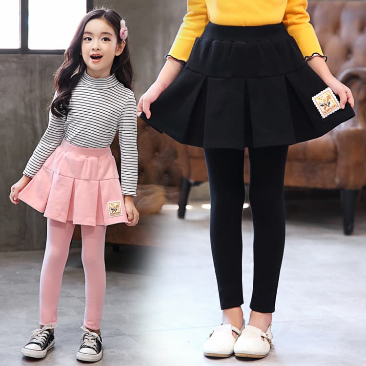 Girls' Leggings 2023 Spring/Autumn, Korean Style Pleated Skirt Pants, Cotton Two-in-One Skirt Pants for Middle and Big Kids, Long Pants for Outer Wear