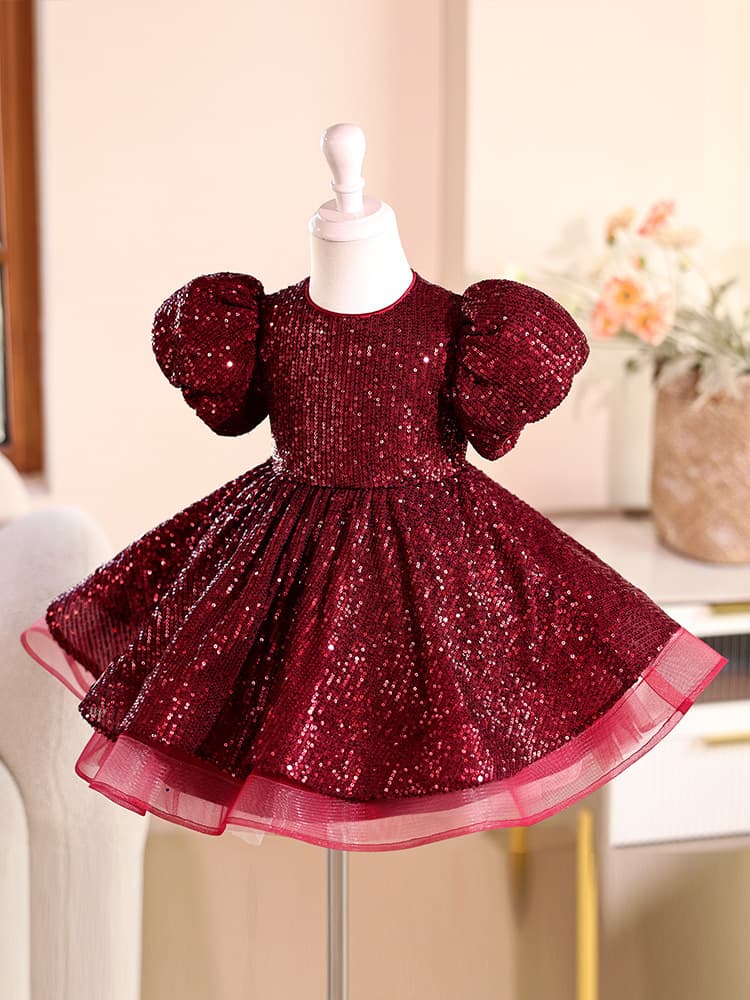 Cross-border Girls Party Dress Sequin Short Princess Tulle Puffy Skirt Children Model Runway Host Performance Costume Summer