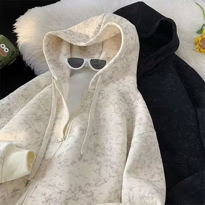 Double-Layer Hooded Cardigan Sweatshirt for Men, Fashionable and Versatile, Trendy Minimalist Ins Style, New Relaxed Harajuku Japanese Aesthetic