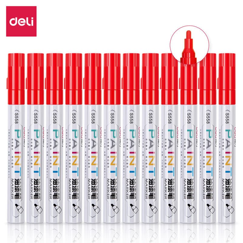 Deli S558 Paint Pen Tire Marker Pen Fade-Resistant Red (12 pcs/box)