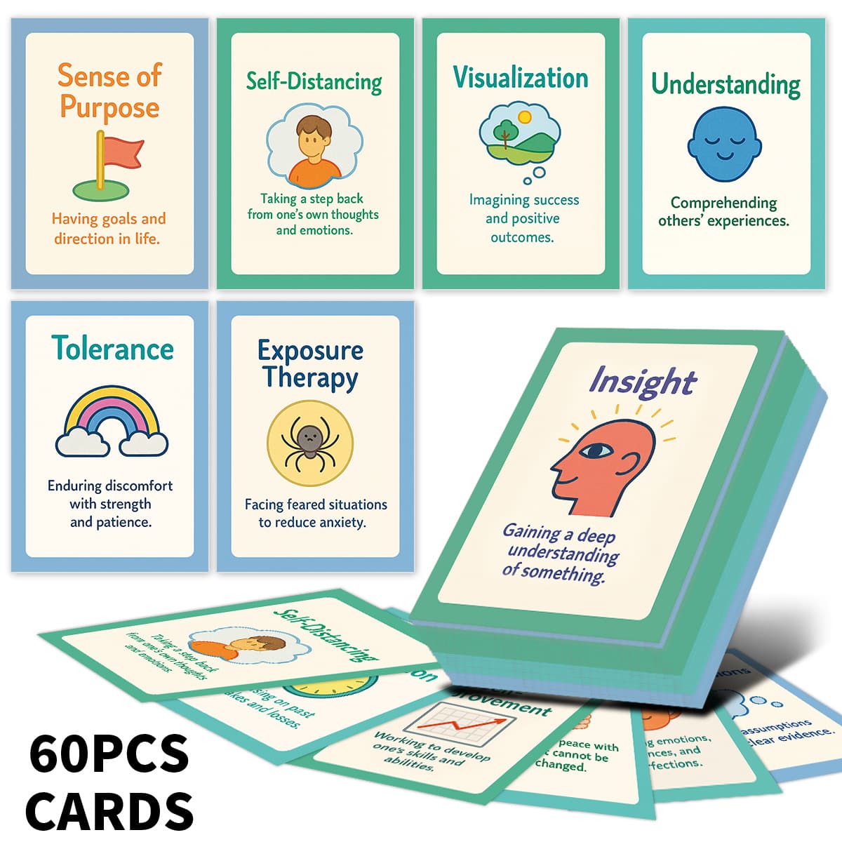 60 DBT Skill Cards Dialectical Behavior Therapy Card Set Anxiety Coping Skills DBT Affirmations
