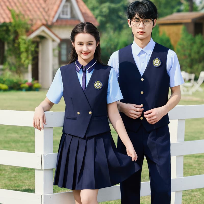 Unisex Sleeveless Blue Vest Pants Skirt Set, Academic Style Class Uniform, Poetry Recital Performance Costume