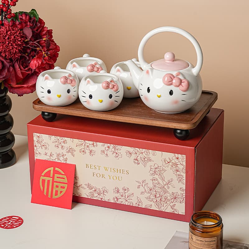 Cat Ceramic Tea Pot Set Gift Box, Cute Kettle Tea Cup, Housewarming New Home Wedding Birthday Gift