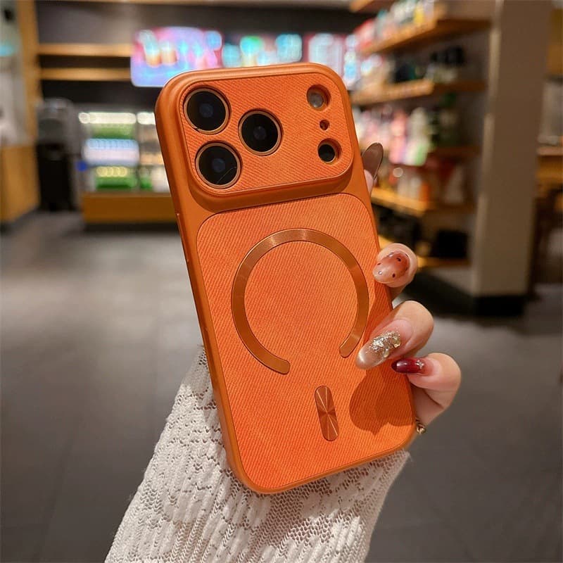 Magnetic Leather Case for iPhone 17 Pro Max, Instantly Transforms into Fabric Texture Full Coverage Case for iPhone 17/16