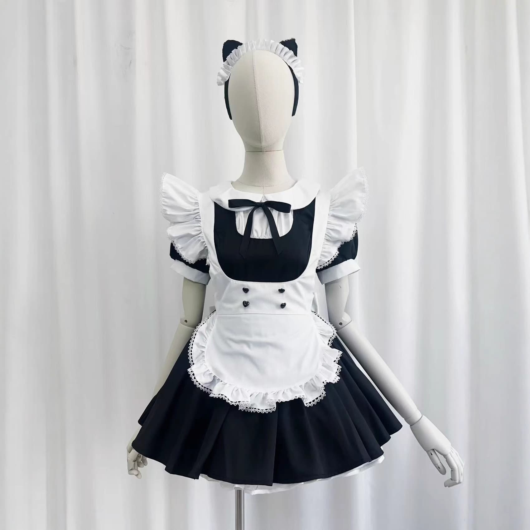 New Japanese Style Black and White Maid Outfit Vintage Cute Dog Short Lolita Dress High Quality Fabric Maid Suit