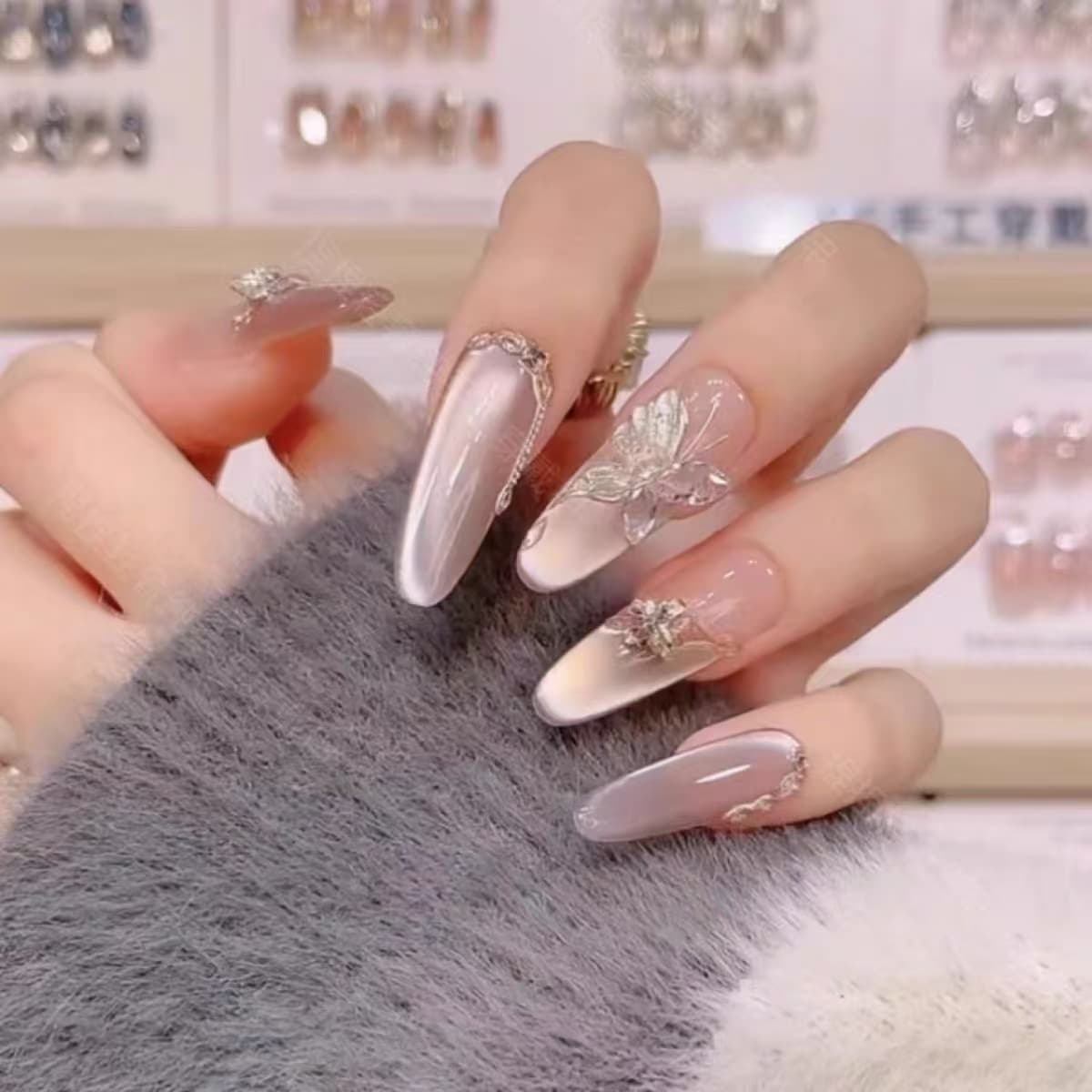 Dried Leaf Disc Autumn/Winter Bestseller Handmade Cat Eye Gel Nail Art, Pure Handmade Wearable Nails, Whitening Nail Tips, Press-On Nails