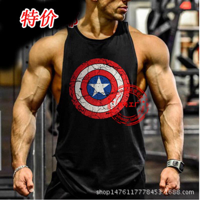 Men's Bodybuilding Vest for Gym Team Captain Sports Training Deep V-Neck Cotton Tank Top Outdoor Fitness
