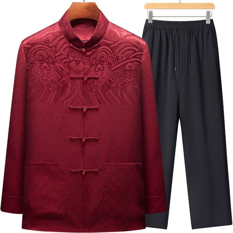 Mid-Age and Elderly Tang Suit Hanfu Set Men Spring and Autumn Style Jacket 2025 New Chinese Style Dad Zhongshan Suit Elderly