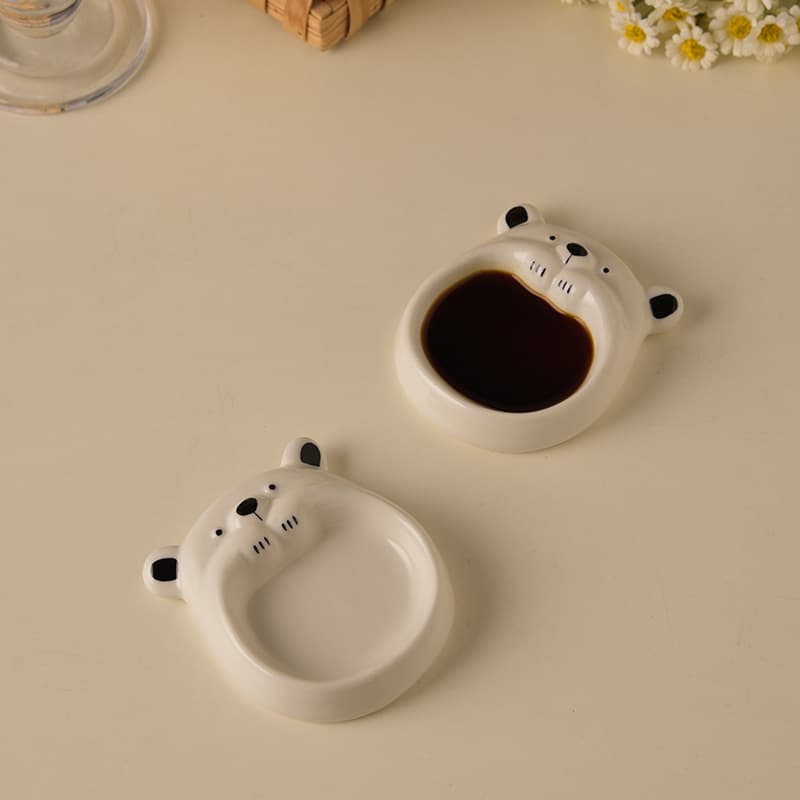 Cute Home Dipping Sauce Dish, Soy Sauce Vinegar Dish, Underglaze Color Cartoon Japanese Ceramic Dog Shape Small Flavor Dish