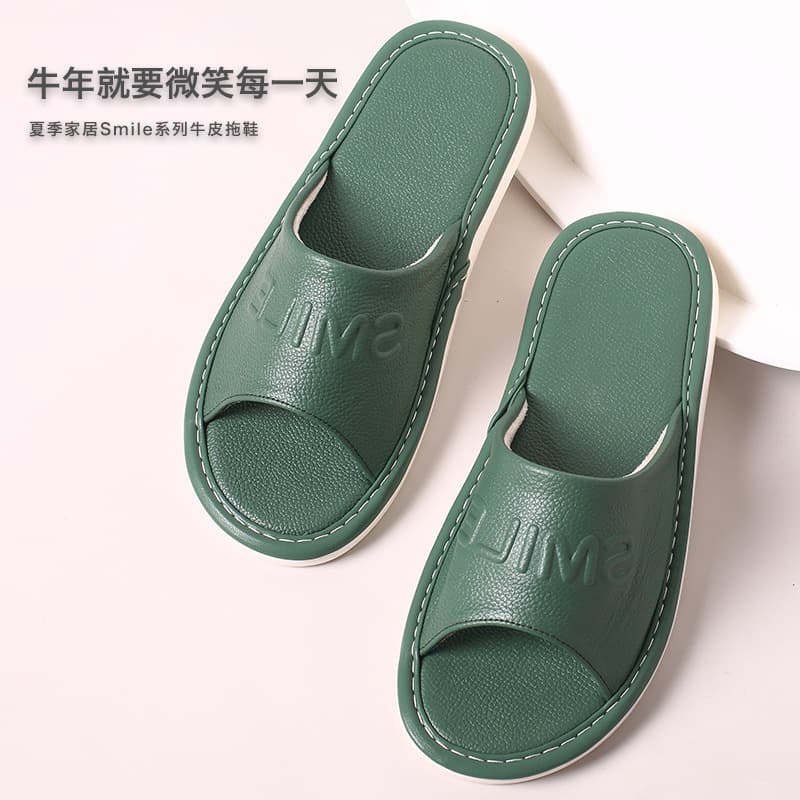 Household pure cowhide slippers for women summer household wholesale indoor non-slip genuine leather slippers for men grape grain