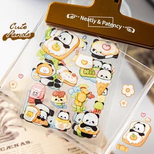 Cute Handmade Panda Pattern Cartoon PET Stickers for Kids Fun Self-Adhesive Scrapbook Stickers Waterproof Panda Stickers
