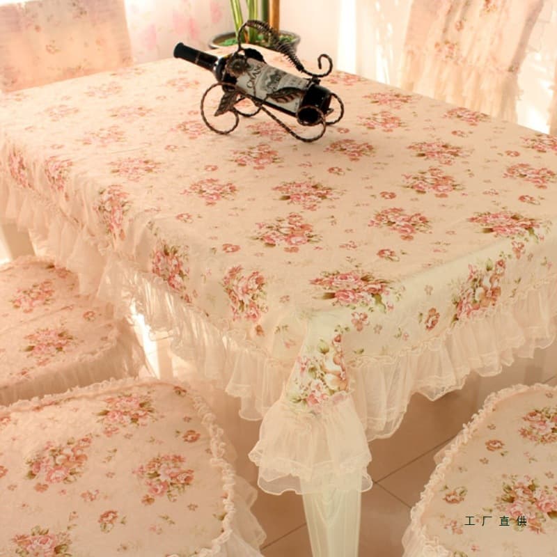 Rectangular Tablecloth for Coffee Table, Dining Table, Chair Pad, Lace Chair Cover Set, Pink Pastoral Style