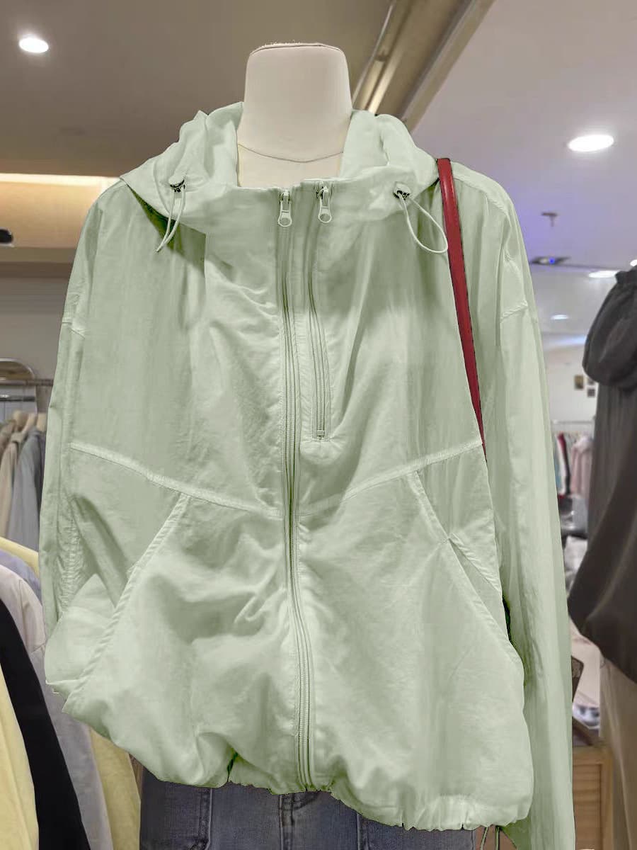 Versatile hooded Korean jacket, light jacket, women's sun protection top, summer loose single layer thin casual