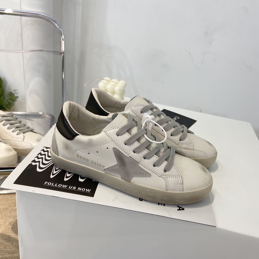 Trendy Ggdb New Style Distressed Shoes, Genuine Leather Vintage Versatile Star-Patterned White Sneakers, Fashion Casual Student Sneakers