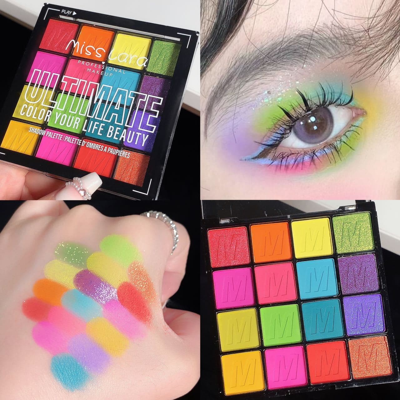 Misslara 16-Color Eyeshadow Palette Colorful Shimmer Glitter Matte Earth Tones High Pigment Student Stage Makeup Performance
