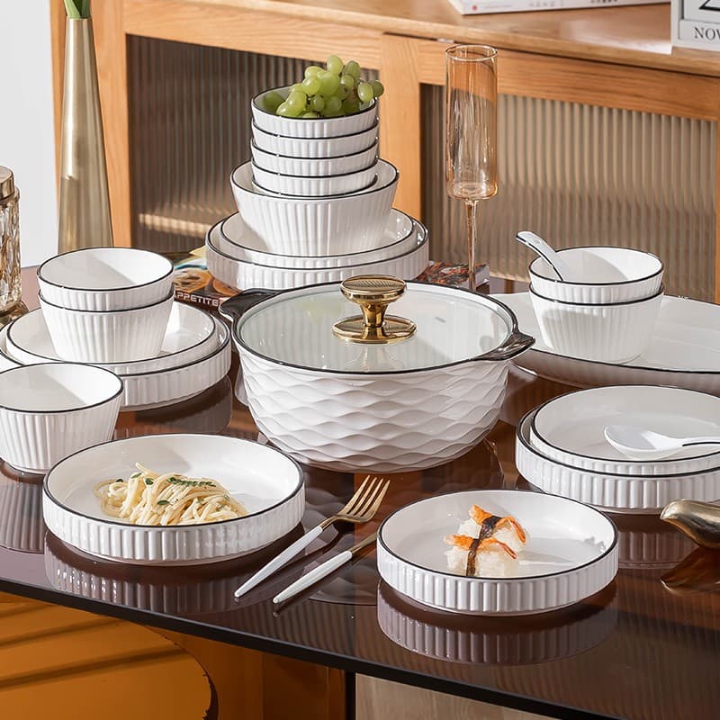 Bowl and Dish Set for Home Use, 2023 New Style Bowls, Chopsticks, Plates, and Ceramic Tableware Combination