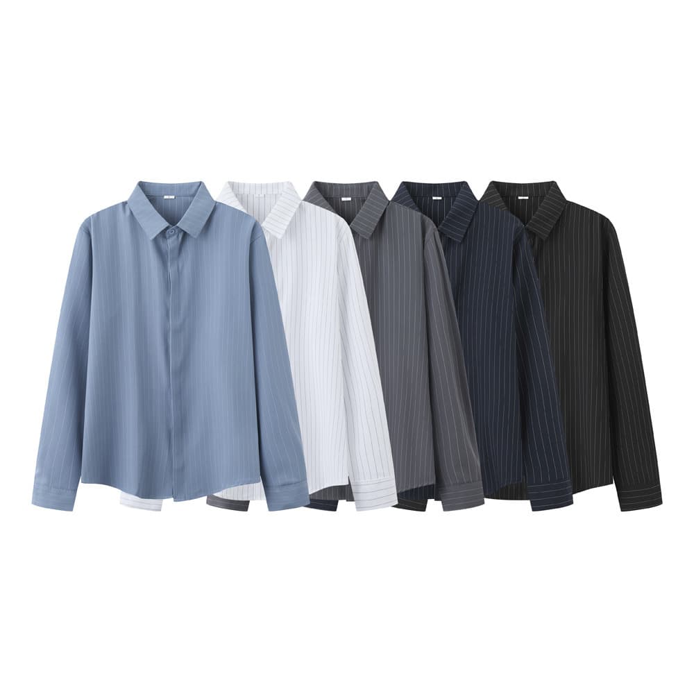 Spring/Autumn Thin Striped Shirt Men Long Sleeve Ins Hong Kong Style Japanese Loose Fit Casual Business Versatile Top