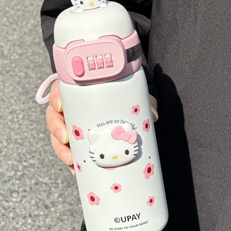 Kettle girl fingerprint water cup men's straw portable cup password lock special school students thermos cup children