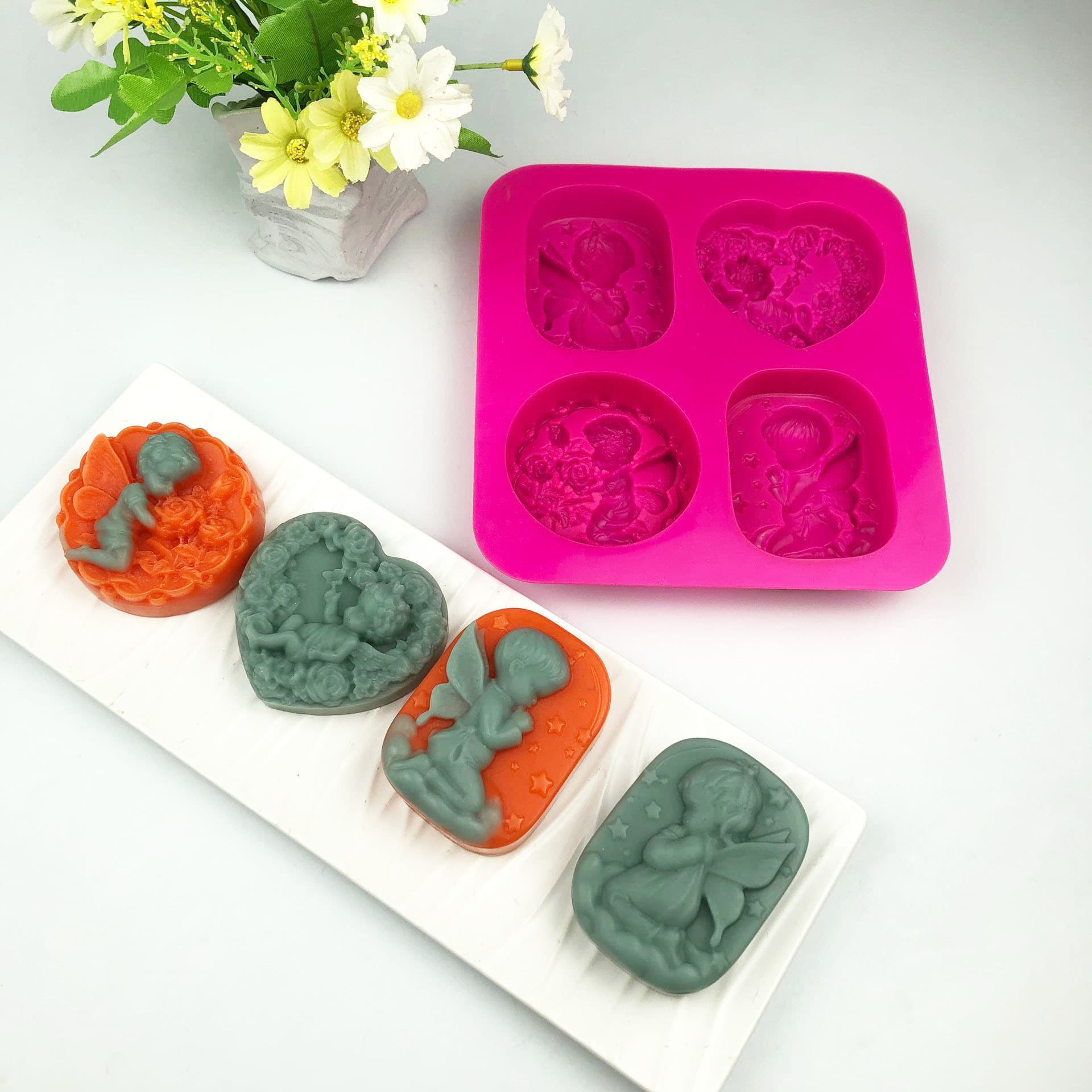 In Stock 4-Cavity Angel Silicone Cake Mold Heart Round Male Female Angel Cake Baking DIY Soap Making