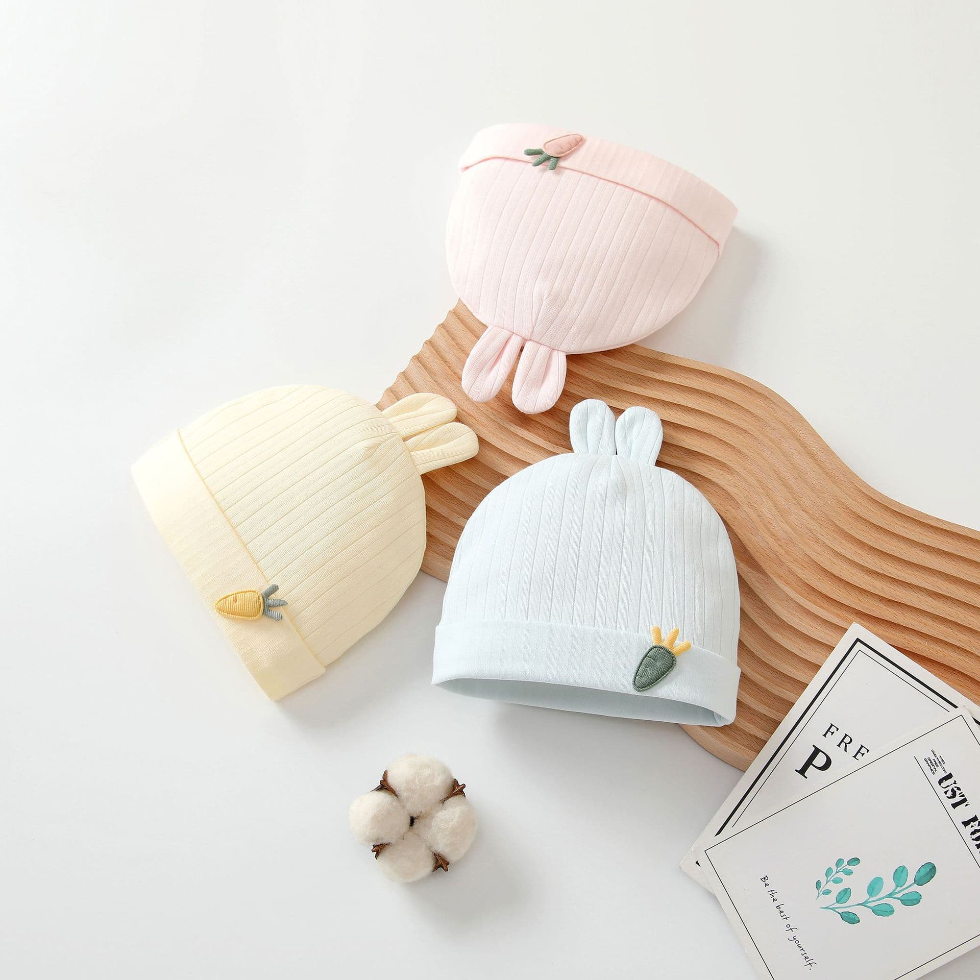 New double-layer baby beanie with adorable bunny ears, warm fetal cap for newborns 0-3 months, pullover hat