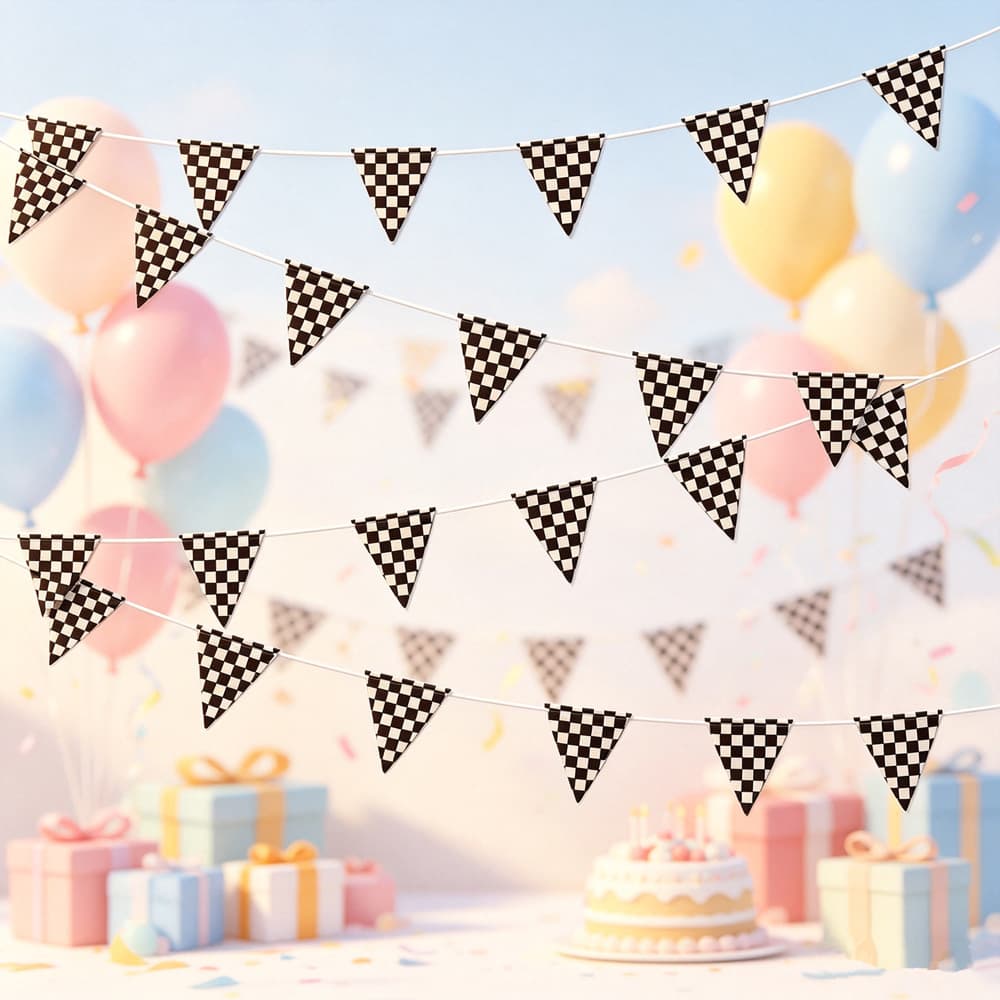 Amazon racing theme party decoration sewn black and white plaid pennant birthday anniversary background layout flag