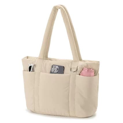 Women's Multi-Pocket Puffer Tote Lightweight Fluffy Shoulder Wallet Tote for Work Gym Travel