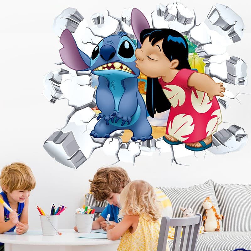 New Stitch Kids Room Decorative Wallpaper Self-Adhesive Wholesale Cartoon Anime 3D Broken Wall Wall Sticker Poster Mural