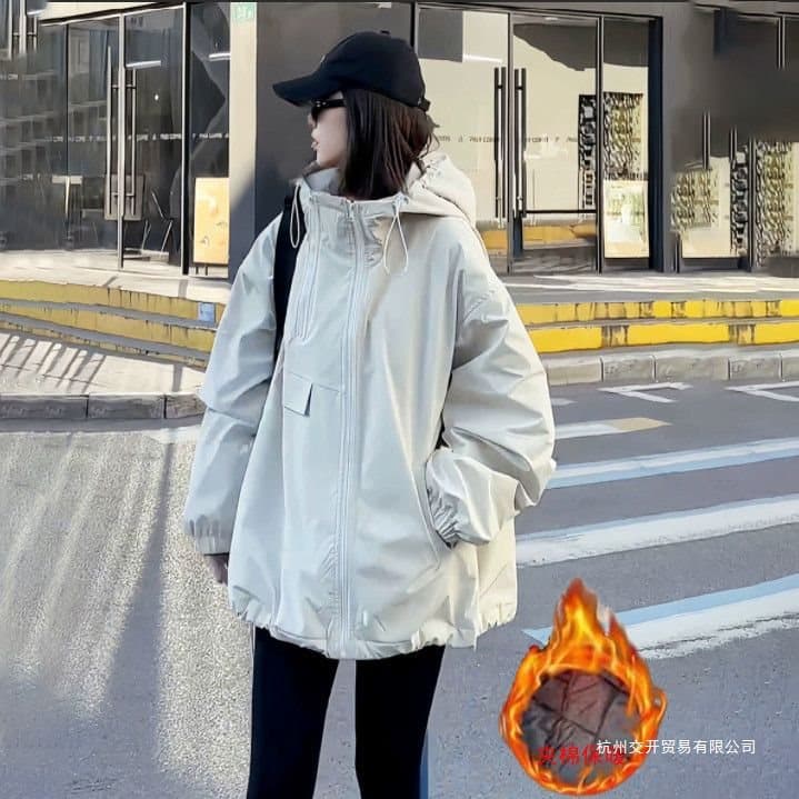Hooded Windbreaker Double-Layer Cotton Jacket Women's 2025 Autumn/Winter New Loose Casual Outdoor Sports Mountaineering Cotton Coat
