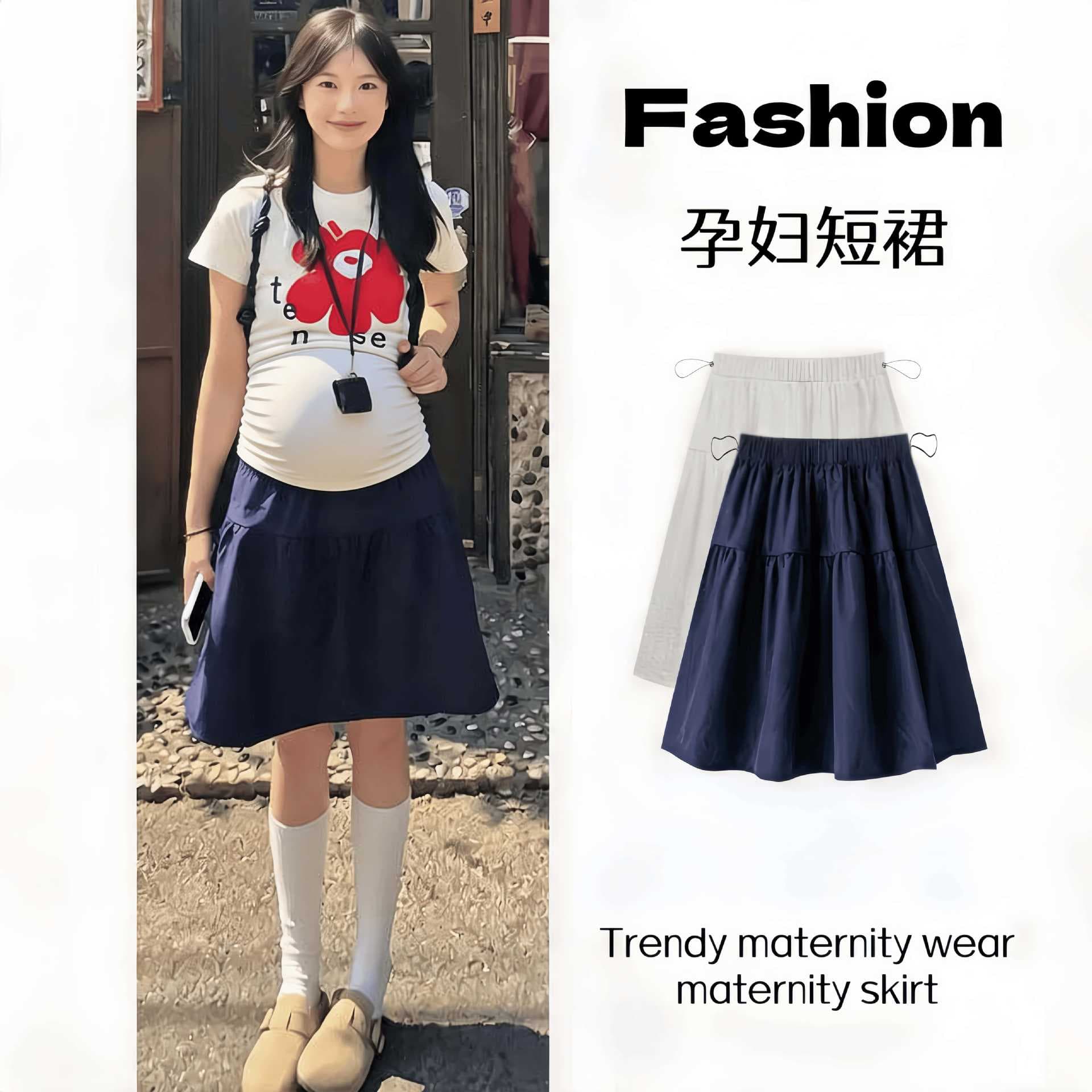 Pregnant women Korean style gentle style navy blue women's summer 2026 new style pregnant women new age-reducing wear retro maternity wear