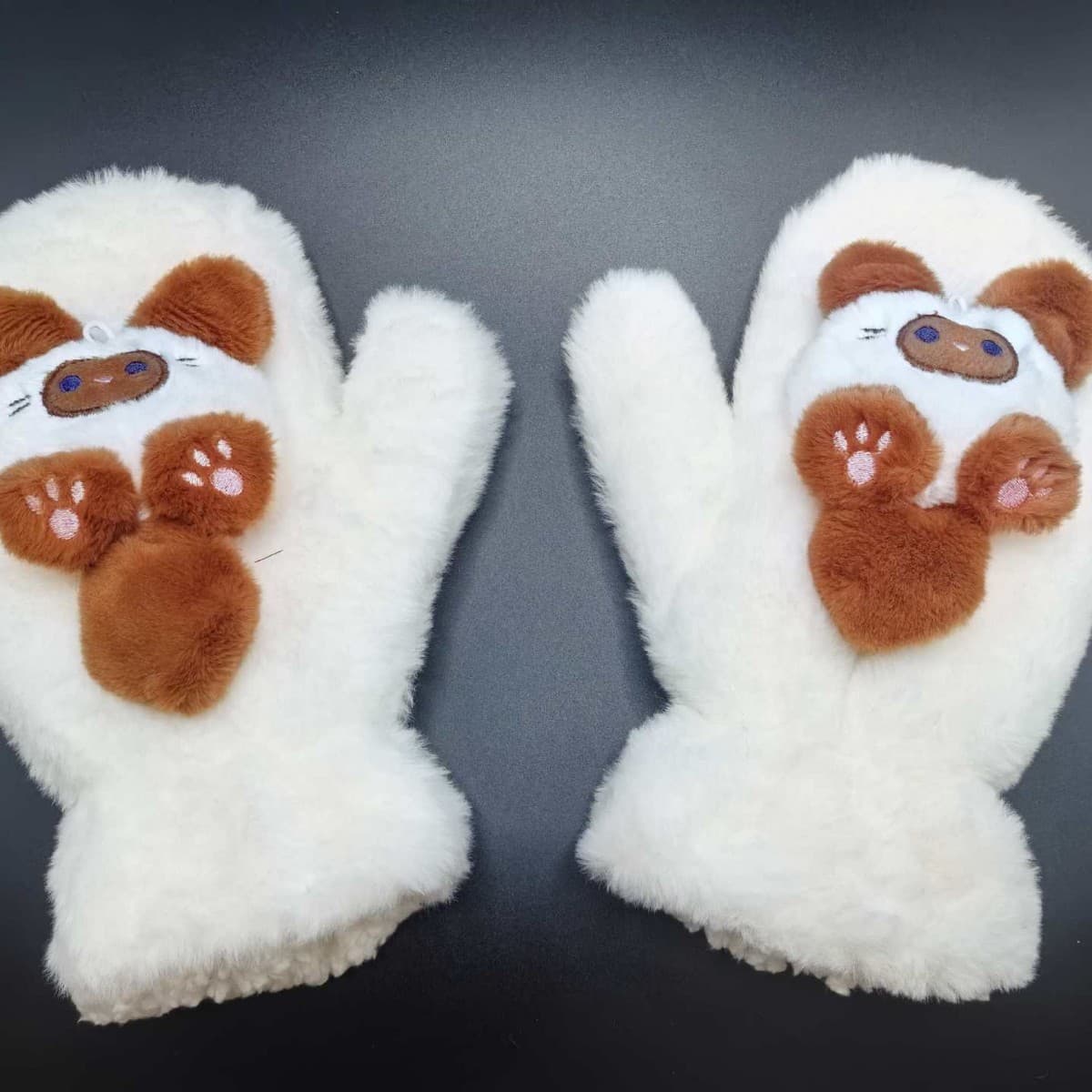 2025 new fluffy cute thick double-layer cartoon sweating dog warm gloves for autumn and winter