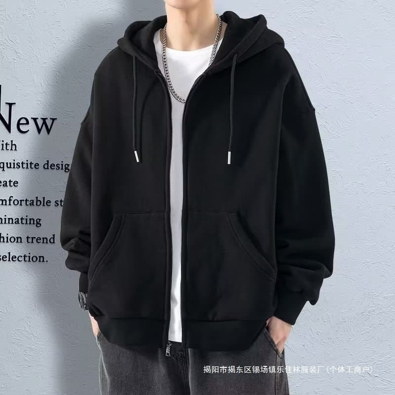 Men's Zip-Up Cardigan Hoodie Solid Color Jacket 2024 Autumn Youth Casual Versatile Hooded Lightweight Jacket Top